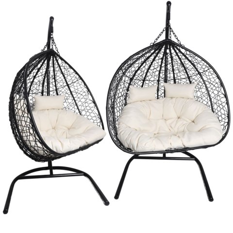 Fotel wiszący dwuosobowy - kokon dwuosobowy czarny (Beżowa Poduszka)