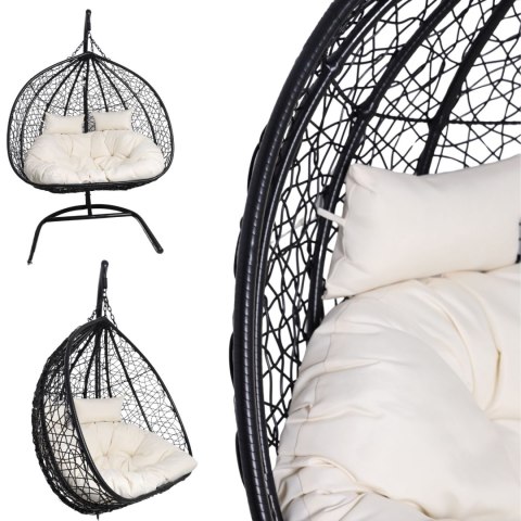 Fotel wiszący dwuosobowy - kokon dwuosobowy czarny (Beżowa Poduszka)