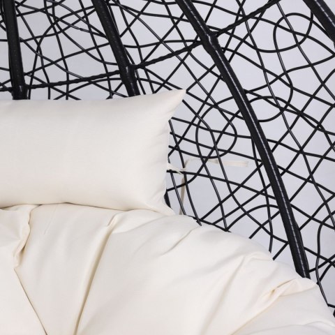 Fotel wiszący dwuosobowy - kokon dwuosobowy czarny (Beżowa Poduszka)