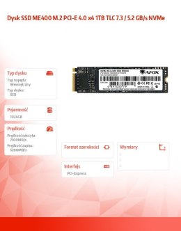 Dysk SSD ME400 M.2 PCI-E 4.0 x4 1TB TLC 7.3 / 5.2 GB/s NVMe