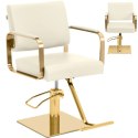 Fotel fryzjerski barberski kosmetyczny z podnóżkiem Physa OTLEY - kremowo złoty
