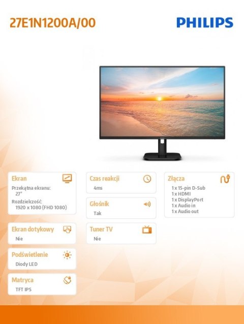 Monitor 27E1N1200A 27 cali IPS 120Hz HDMI DP VGA Głośniki