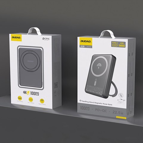 Powerbank K28 10000mAh z MagSafe z metalową obudową i podstawką PD 22.5W - szary