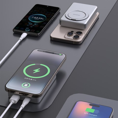 Powerbank K28 10000mAh z MagSafe z metalową obudową i podstawką PD 22.5W - szary