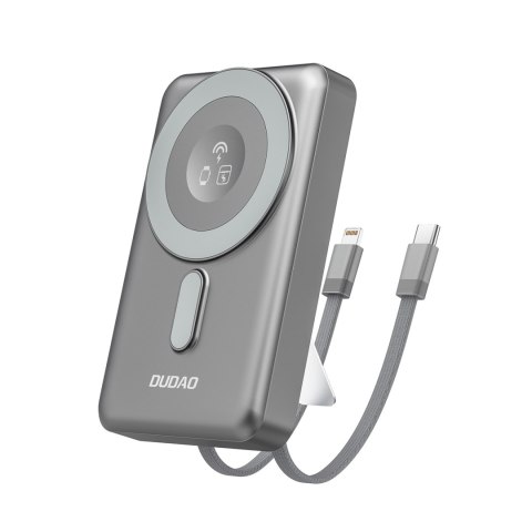 Powerbank K29 10000mAh MagSafe metalowa obudowa podstawka kable USB-C iPhone Lightning PD 20W - szary