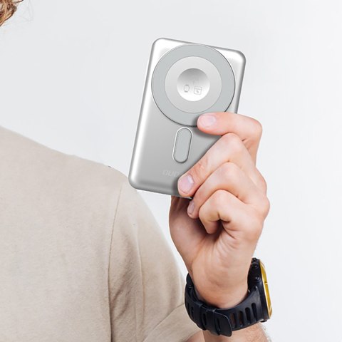 Powerbank K29 10000mAh MagSafe metalowa obudowa podstawka kable USB-C iPhone Lightning PD 20W - szary