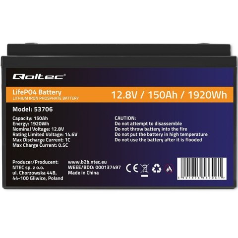Akumulator LiFePO4 | 12.8V | 150Ah | 1920Wh | BMS