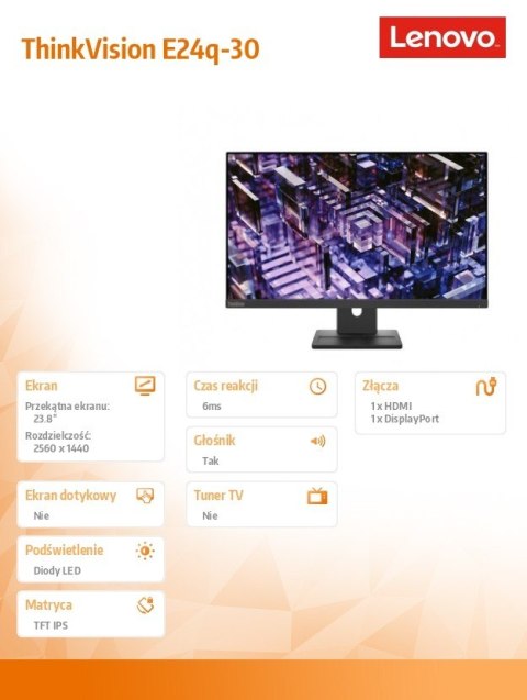 Monitor ThinkVision 23.8 cala E24q-30 63ECGAT2EU