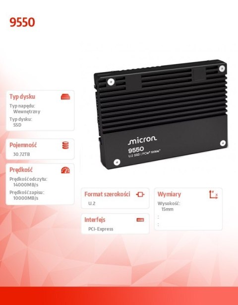 Dysk SSD 9550 PRO 30720GB NVMe U.2 15mm Single Pack