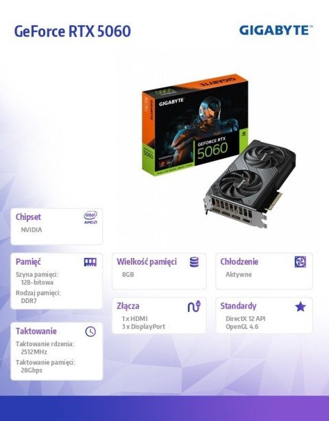 Karta graficzna GeForce RTX 5060 WINDFORCE OC 8G GDDR7 3DP/HDMI