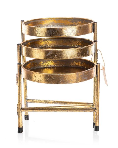 Kwietnik metalowy antyczne złoto 60 cm Metalowy, składany stojak pełniący funkcję stolika pomocniczego lub kwietnika na 3 poziom