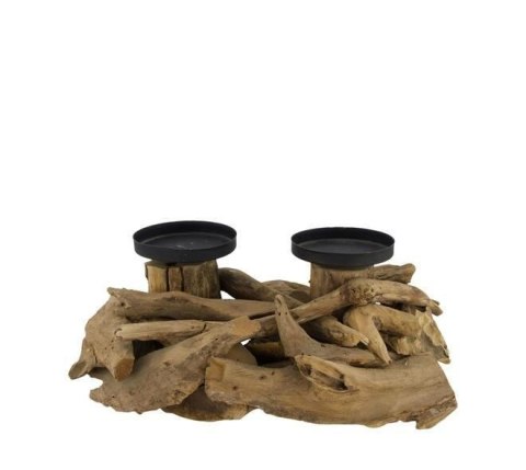 Świecznik na 2 świece z drewna 14 cm