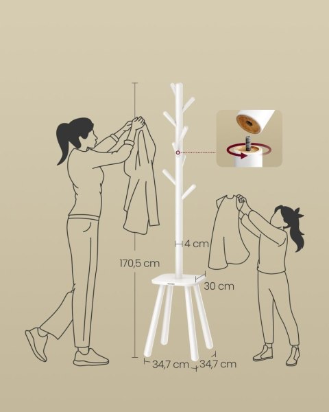 Biały wieszak na ubrania z półką 170,5 cm
