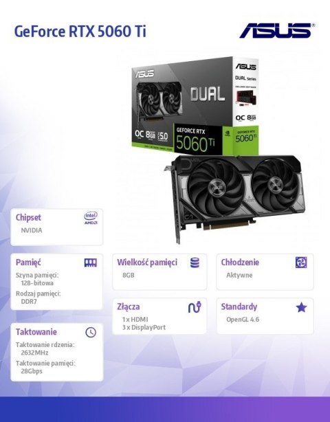 Karta graficzna GeForce RTX 5060 Ti Dual OC 8GB GDDR7 128BIT 3DP/HDMI