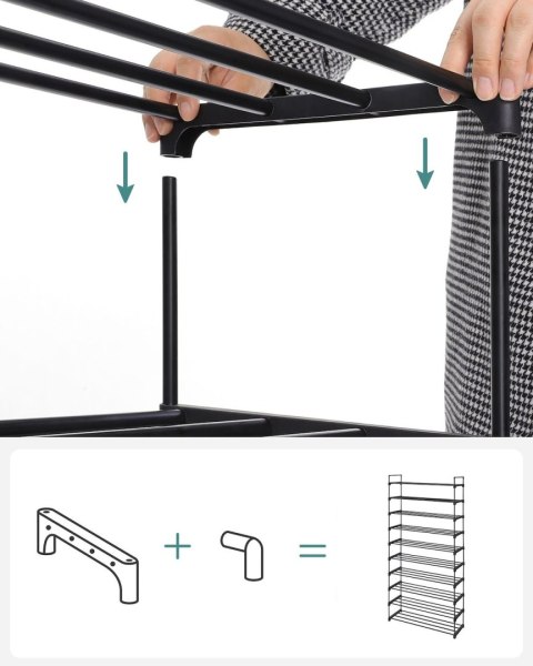 Regał na buty 10 poziomów czarny metal