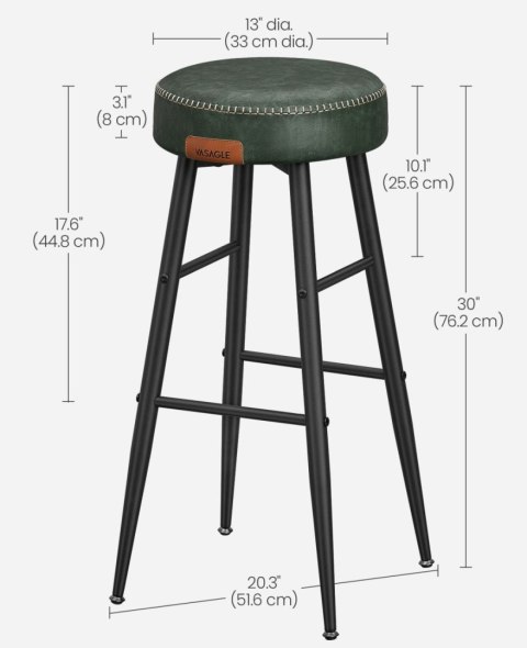 Zestaw 2 wysokich hokerów leśna zieleń Zestaw dwóch wysokich stabilnych hokerów wykonanych ze stali i pianki o wysokiej sprężys