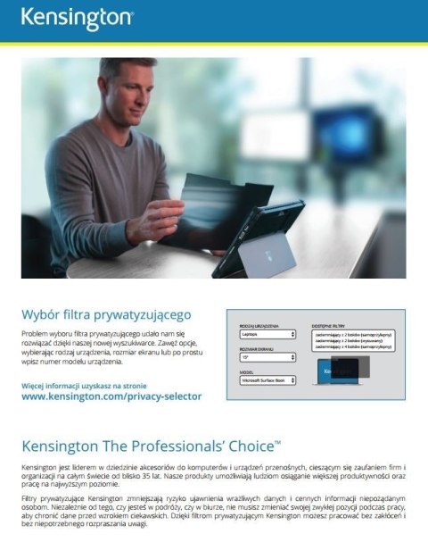 Filtr prywatyzujący, 2-stronny, zdejmowany, do monitora 24 cale, 16:9