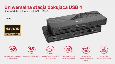 Stacja dokująca 12w1 USB-C, HDMI 2.1, USB 4, PD 100W; D1079A