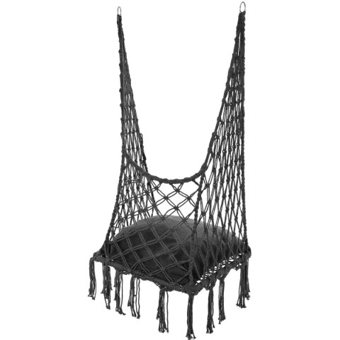 HAMAK AŻUROWY FOTEL WISZĄCY BOCIANIE GNIAZDO 60x60x115CM Z PODUSZKĄ CIEMNO SZARY