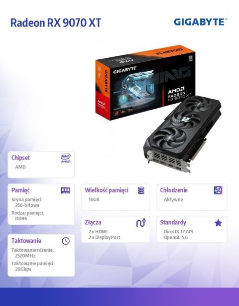 Karta graficzna Radeon RX 9070 XT GAMING OC 16GB GDDR6 256bit 2DP/2HDMI