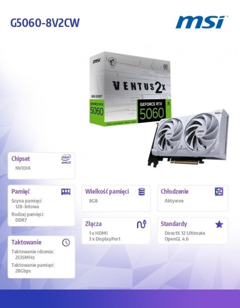 Karta graficzna GeFroce RTX 5060 8G VENTUS 2X OC WHITE