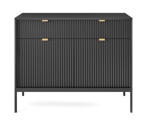 Loftowa komoda NOVA KSZ-104C czarna Nowoczesna komoda na metalowych nogach, w stylu industrialnym, ryflowane fronty, w kolorze c