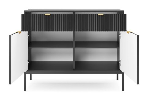 Loftowa komoda NOVA KSZ-104C czarna Nowoczesna komoda na metalowych nogach, w stylu industrialnym, ryflowane fronty, w kolorze c