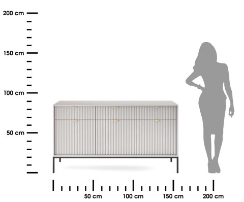Loftowa komoda NOVA KSZ-154S szara Nowoczesna komoda na metalowych nogach, w stylu industrialnym, ryflowane fronty, w kolorze sz