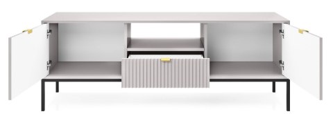 Szafka RTV NOVA RTV-154S szara Nowoczesna szafka RTV na metalowych nogach, w stylu industrialnym, ryflowane fronty, w kolorze sz