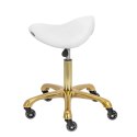 Taboret stołek kosmetyczny siodłowy na kółkach do 150 kg YORK - biało złoty