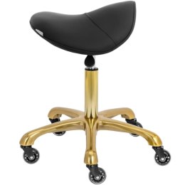 Taboret stołek kosmetyczny siodłowy na kółkach do 150 kg YORK - czarno złoty