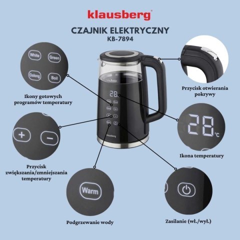 CZAJNIK ELEKTRYCZNY 1,7L KLAUSBERG KB-7894 LED REGULACJA TEMPERATURY