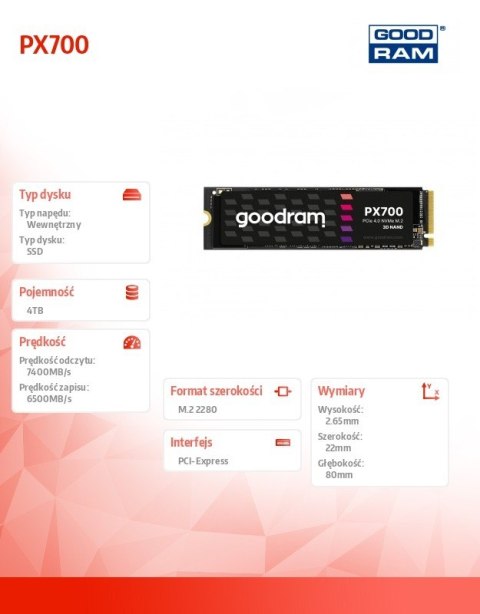 Dysk SSD PX700 4TB M.2 PCIe 2280 4x4 7400/6500MB/s
