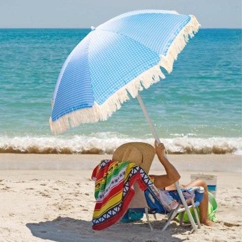 PARASOL PLAŻOWO OGRODOWY Z FRĘDZLAMI 174CM NIEBIESKI