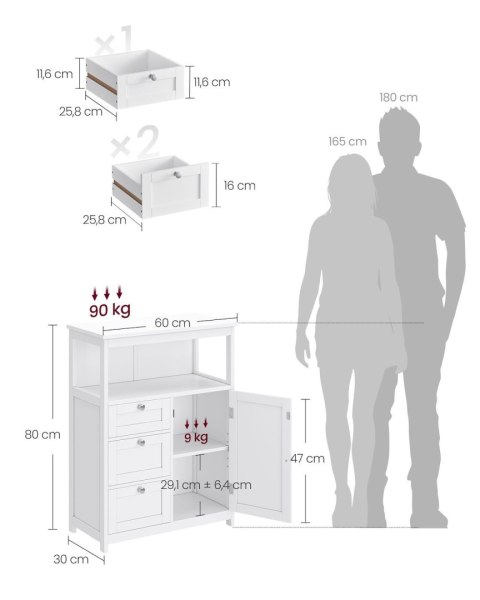 Biała szafka łazienkowa z 3 szufladami