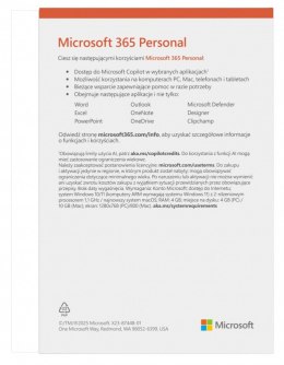 M365 Personal PL 1Y 1U 5D Win/Mac Box EP2-32454 Zastępuje P/N: QQ2-01752