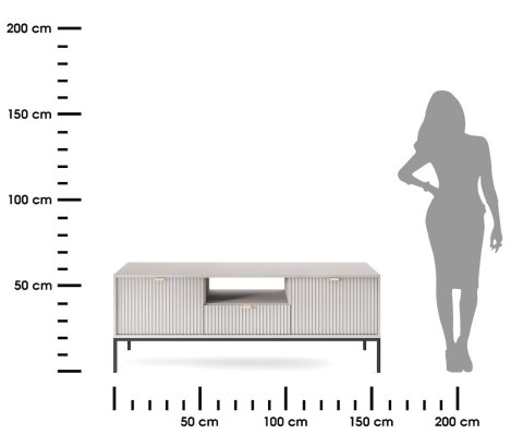 Szafka RTV NOVA RTV-154S szara Nowoczesna szafka RTV na metalowych nogach, w stylu industrialnym, ryflowane fronty, w kolorze sz