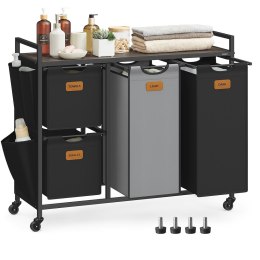 Kosz na pranie 4 komory szaro-czarny