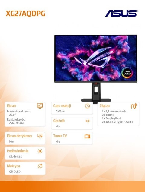 Monitor 26.5 cala XG27AQDPG DP 2HDMI 0.03MS USB HUB