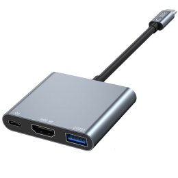 3w1 HUB rozdzielacz USB-C na USB-A USB-C PD 100W HDMI 4K 30Hz - szary