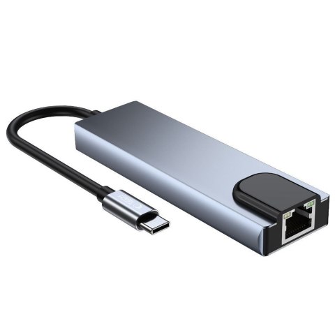 5w1 HUB rozdzielacz USB-C na USB-C USB-A HDMI RJ45 - szary