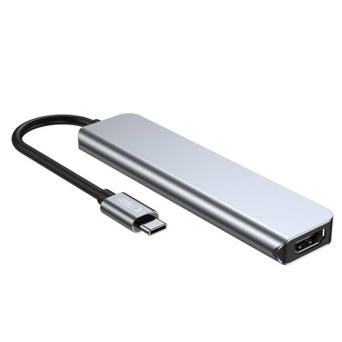6w1 HUB rozdzielacz USB-C na USB-A USB-C HDMI micro SD / TF / SD - szary