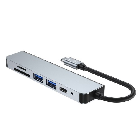 6w1 HUB rozdzielacz USB-C na USB-A USB-C HDMI micro SD / TF / SD - szary