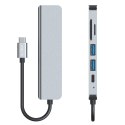 6w1 HUB rozdzielacz USB-C na USB-A USB-C HDMI micro SD / TF / SD - szary