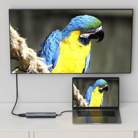 6w1 Hub rozdzielacz USB-A USB-C DisplayPort HDMI - szary