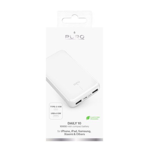 Powerbank 10000mAh USB-A USB-C 12W - biały