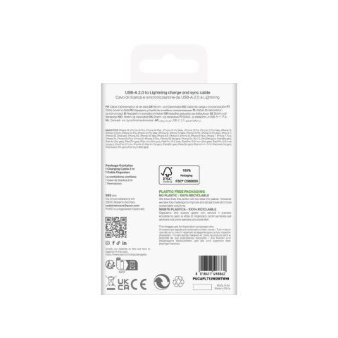 Kabel przewód USB-A - iPhone Lightning TPE 12W 2m - biały