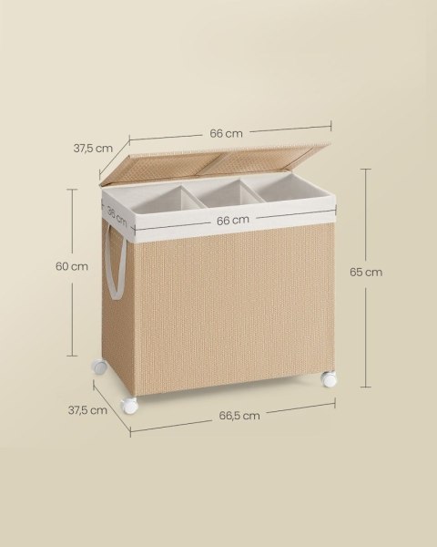 Beżowy mobilny kosz na pranie 140 L