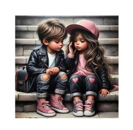 Diamentowa mozaika - Dziewczynka i chłopiec na schodach