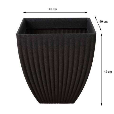 Donica Lotus kwadrat antracyt 42x40 cm Nowoczesna, prążkowana, kwadratowa osłonka na kwiaty wykonana z mocnego tworzywa imitują
